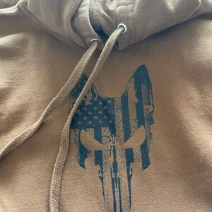 Nine Line Apparel Brown Hoodie with Distressed Skull Graphic (Size XL)